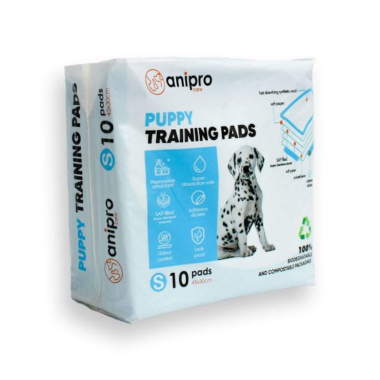 Anipro Puppy Pads Small - Хигиенни памперси/ подложки с пет слоя за бързо попиване, 45/ 30 см. - 10 броя